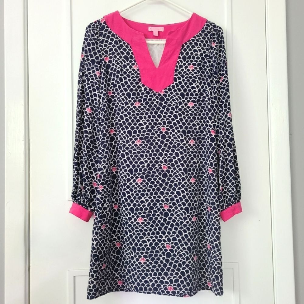 LILLY PULITZER Saemus Silk Shift Dress Classic White Grand Scale Print 0